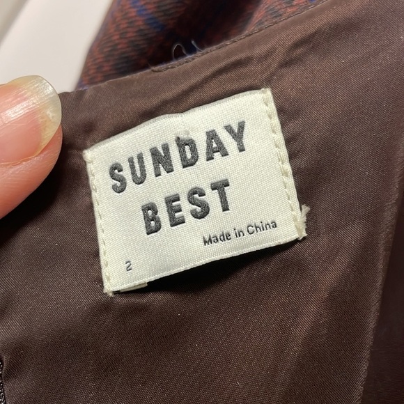 Sunday Best | Aritzia | Tasha | Reddish Brown/Blue Plaid | Mini Dress | Size 2 - Picture 12 of 16